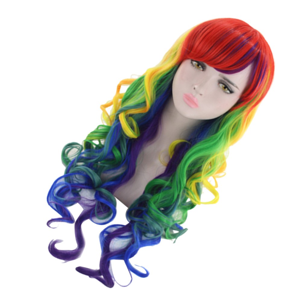 Gradient Color High Temperature Fiber Wig Wavy Curly Hair Wig for Cosplay Party