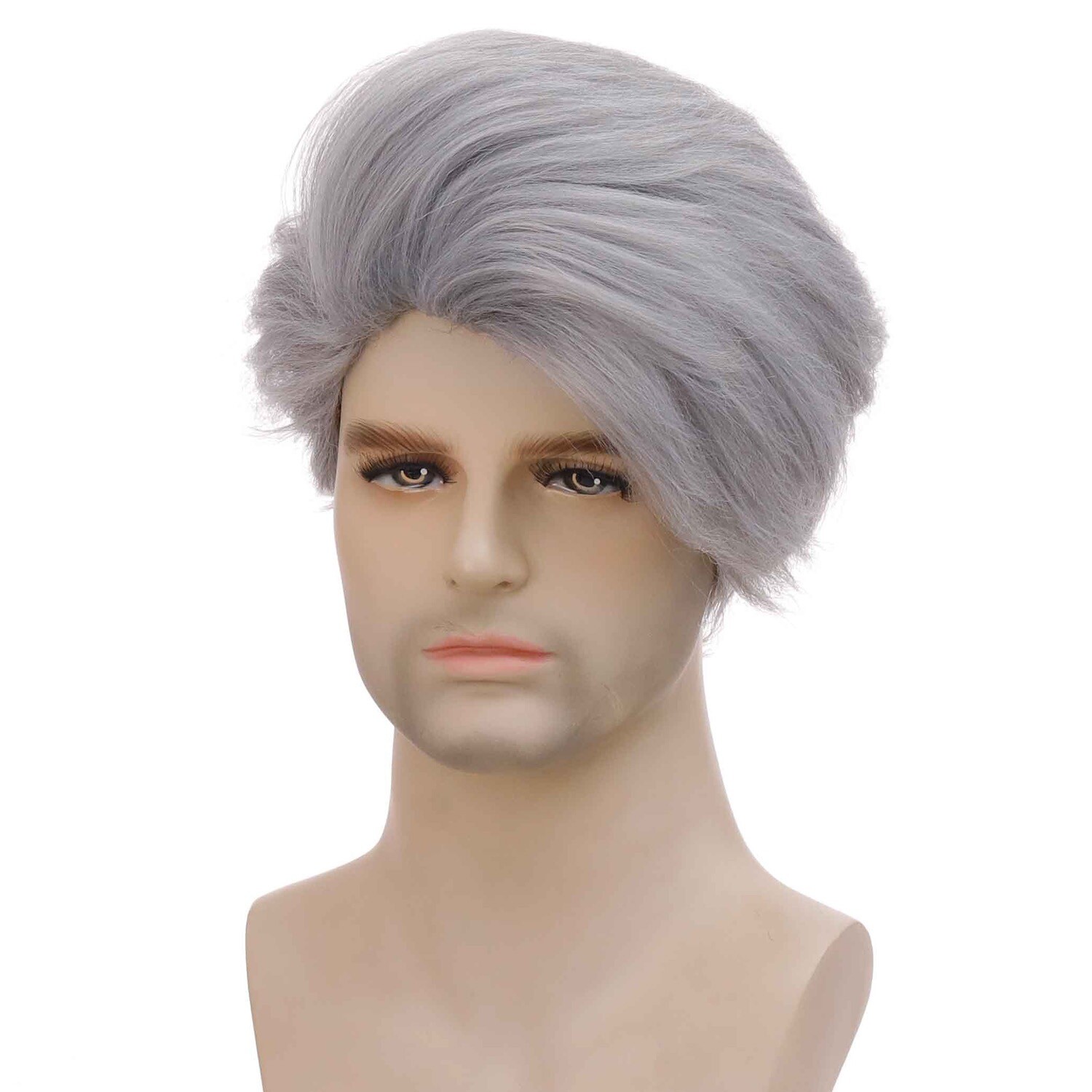 Men’s 10in Short Straight Gray Wig Heat Resistant Synthetic Full Cosplay Party