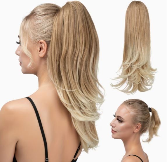 NEW Women’s Straight Synthetic 12 inch Ponytail Claw Clip Golden Blonde