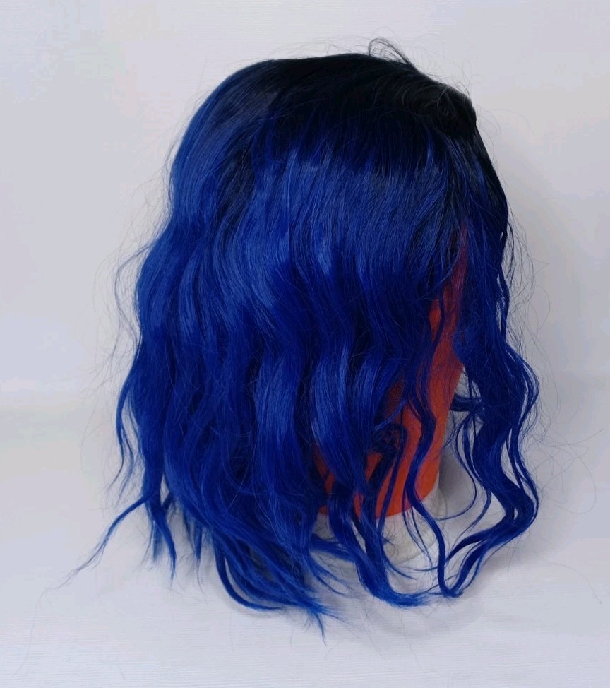 Shoulder Length Blue & Black Ombre Wig