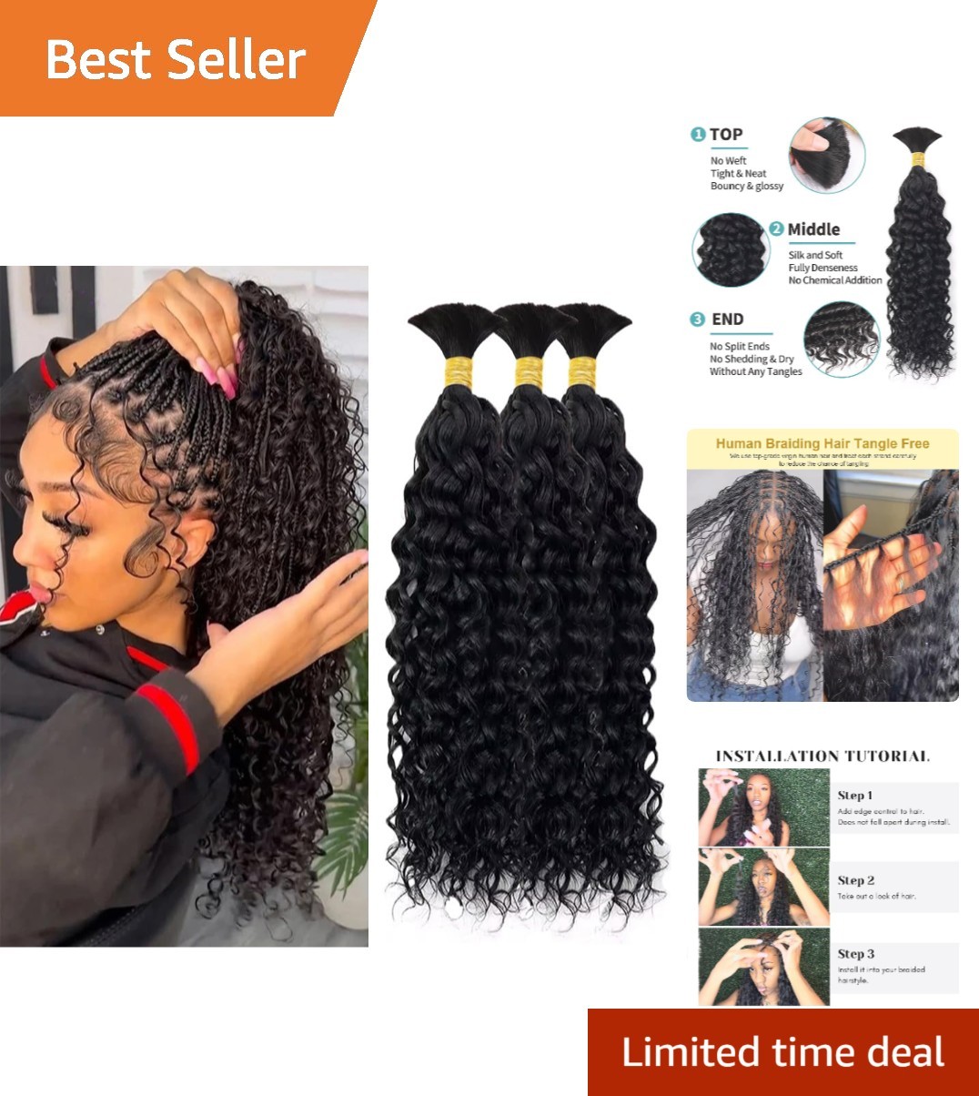 Versatile 150g Curly Water Wave Hair Extensions – 16 Inch for Glamorous Braids