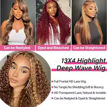 Highlight Curly Wig 13×4 Lace Front Wig Human Hair Wigs Glueless HD Deep Wave La