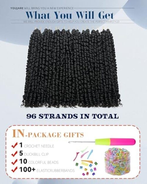 Pre-looped Passion Twist Crochet Hair 14 Inch 8 14 Inch (Pack of 8) 1B