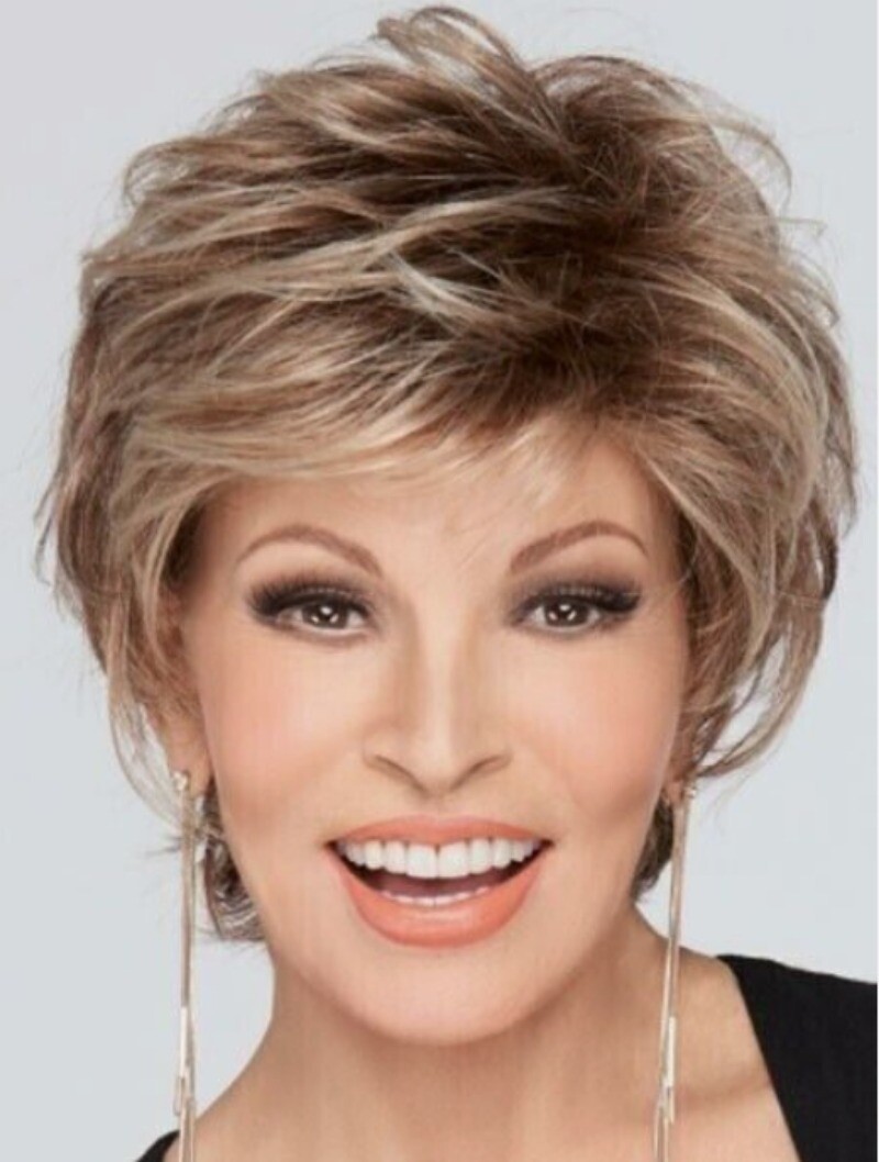 Raquel Welch Short Fluffy Wavy Layered Blonde Mix Synthetic Hair Celebrity Wigs