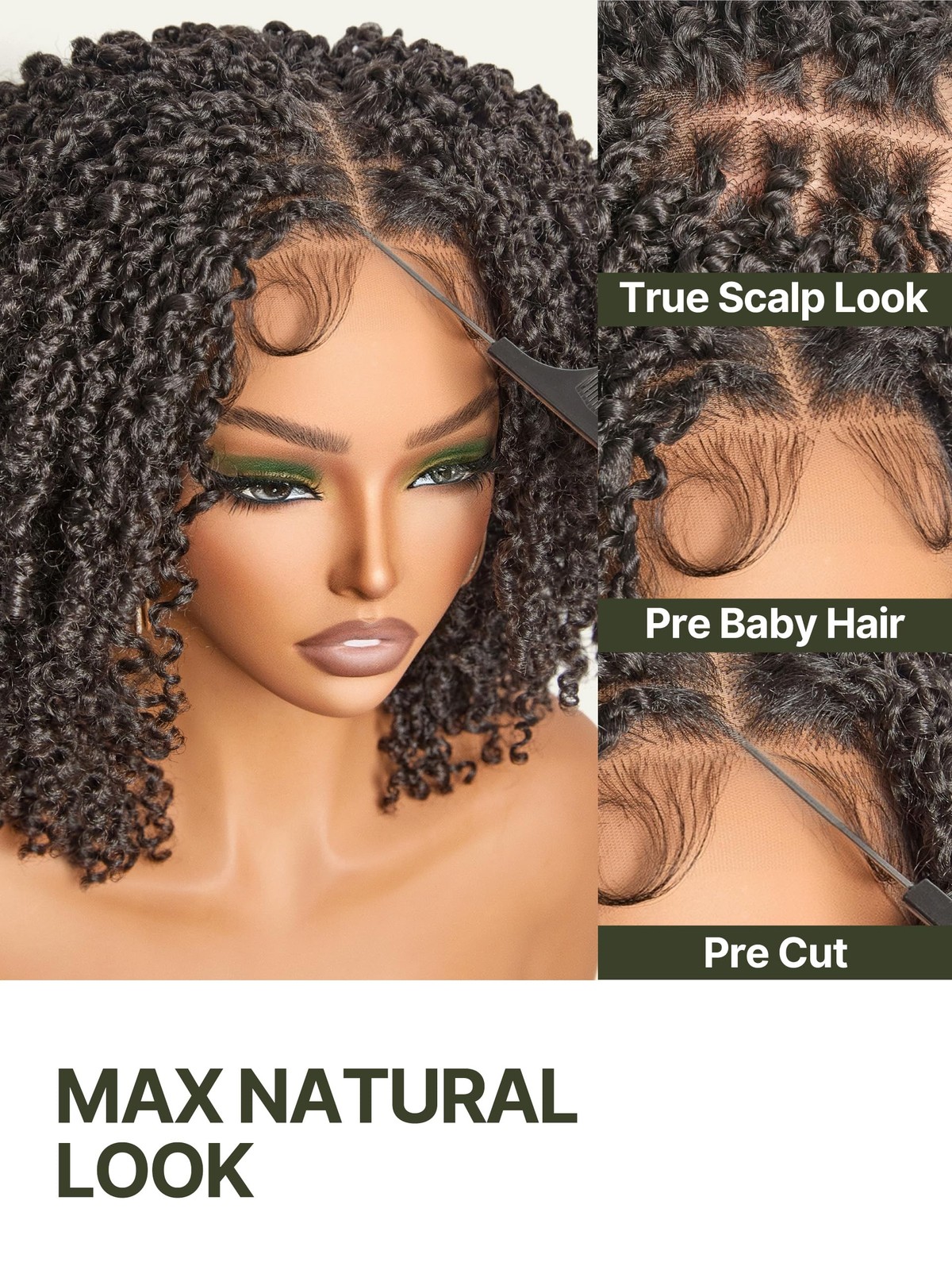 Curly Wig 11×4 Lace Frontal 12” Micro Twist 200% Density – Natural Black Ready