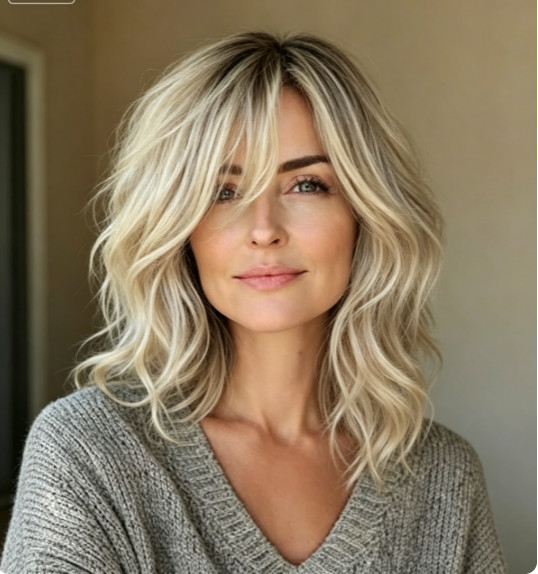 Ombre Light Blonde Wavy Wigs with Bang for Women 100% Human Hair Lace Front Wigs