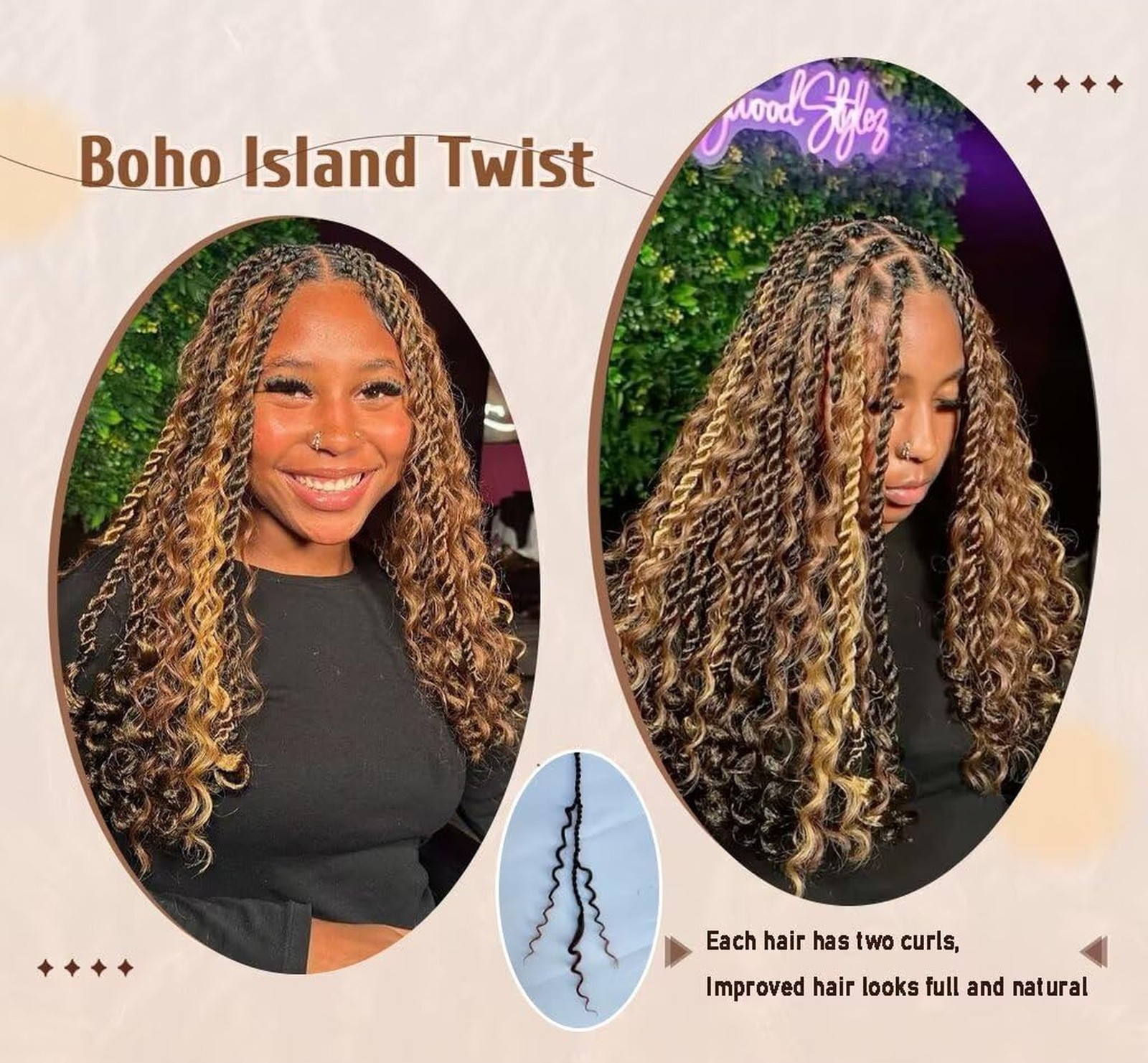 Boho Island Twist Crochet Hair 8 Packs 18 Inch Pre-Looped Goddess S… Fast Ship