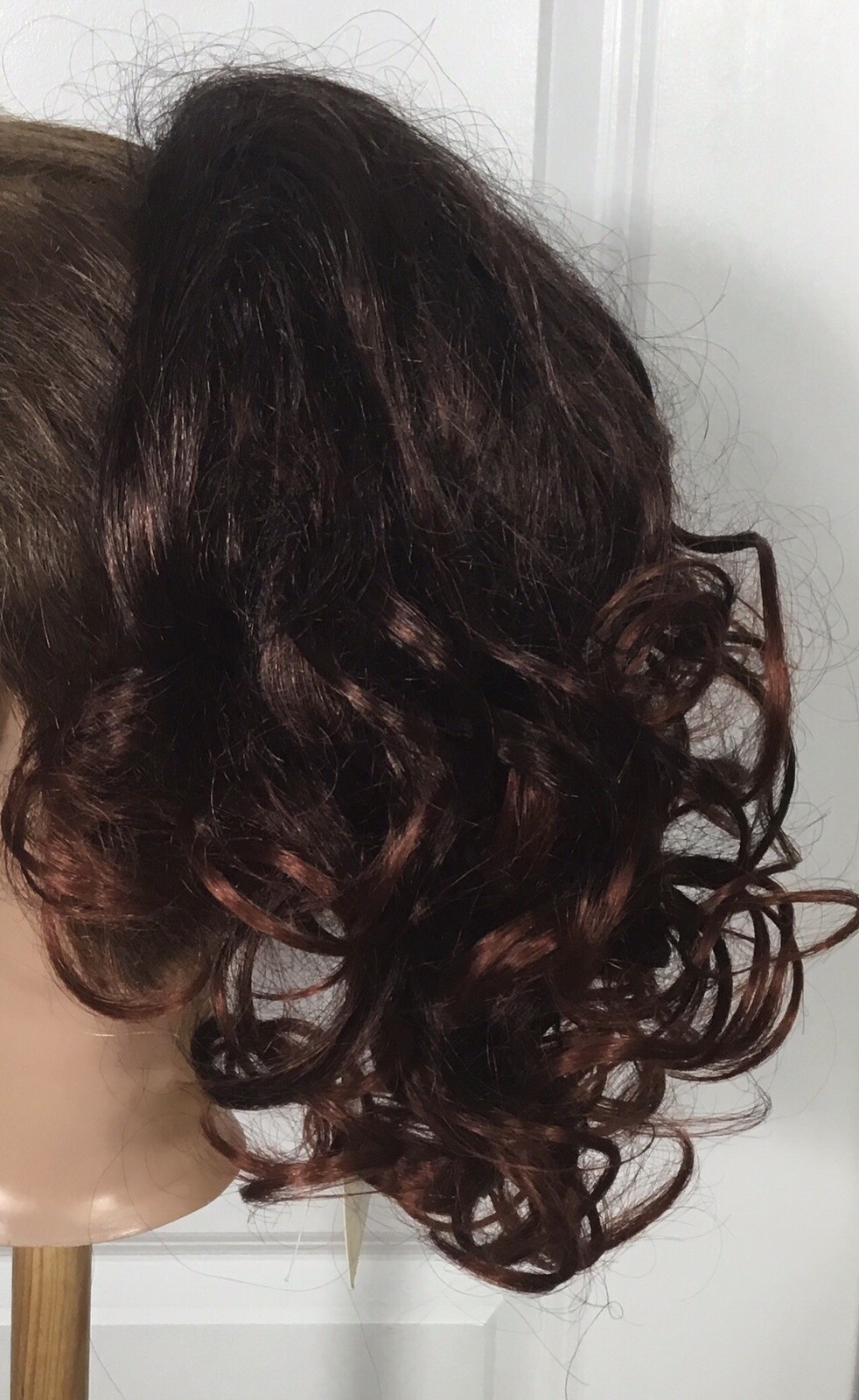 New! ISIS Collection Wrap-N-Tie Hairpiece Soft Curls Dark Brown /Red (6-ISS) NWT