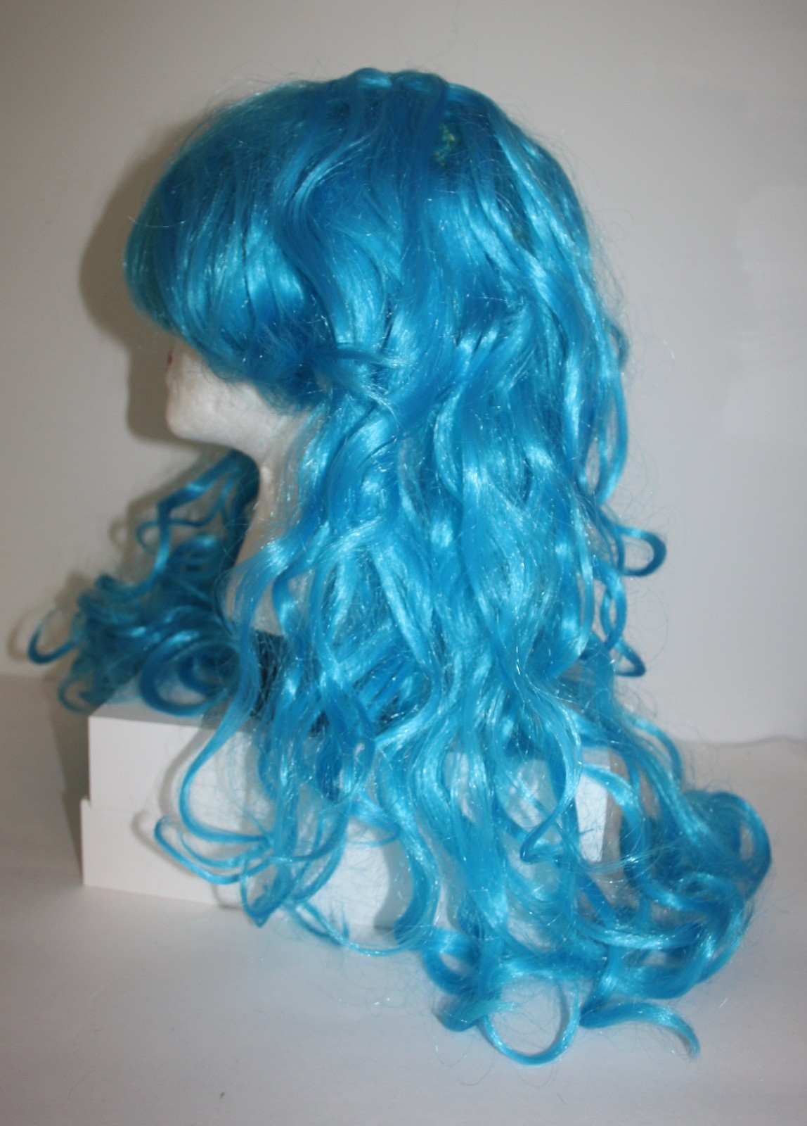 Long Blue Curly Ringlets Wig with Bangs Costume Cosplay Mermaid
