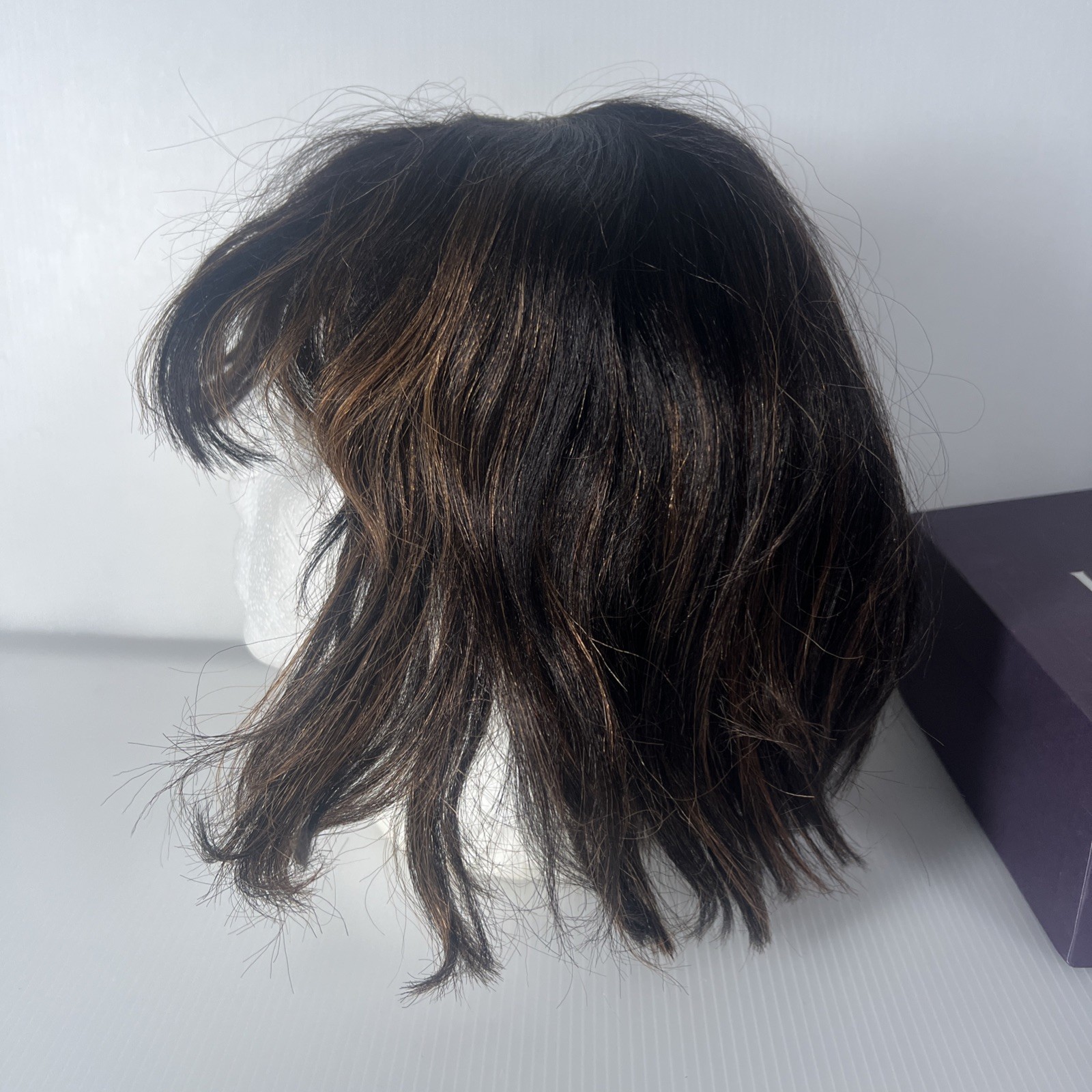 LUVME HAIR Short Brown Straight Human Hair Wig with Bangs Wig Cap Clip