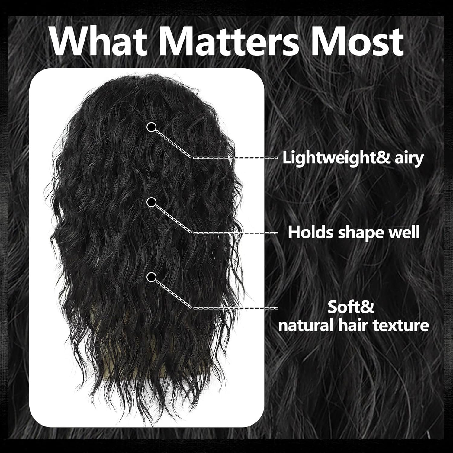 Mens Black Curly Wig 70S 80S Long Wavy Synthetic Hair Wigs for Rocker Costume Pa