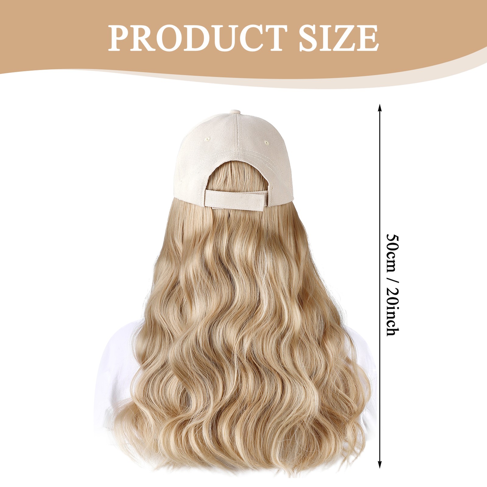 Baseball Cap with Curly Hair Wig,White Golden Hat Wave Wigs,Hair Hat