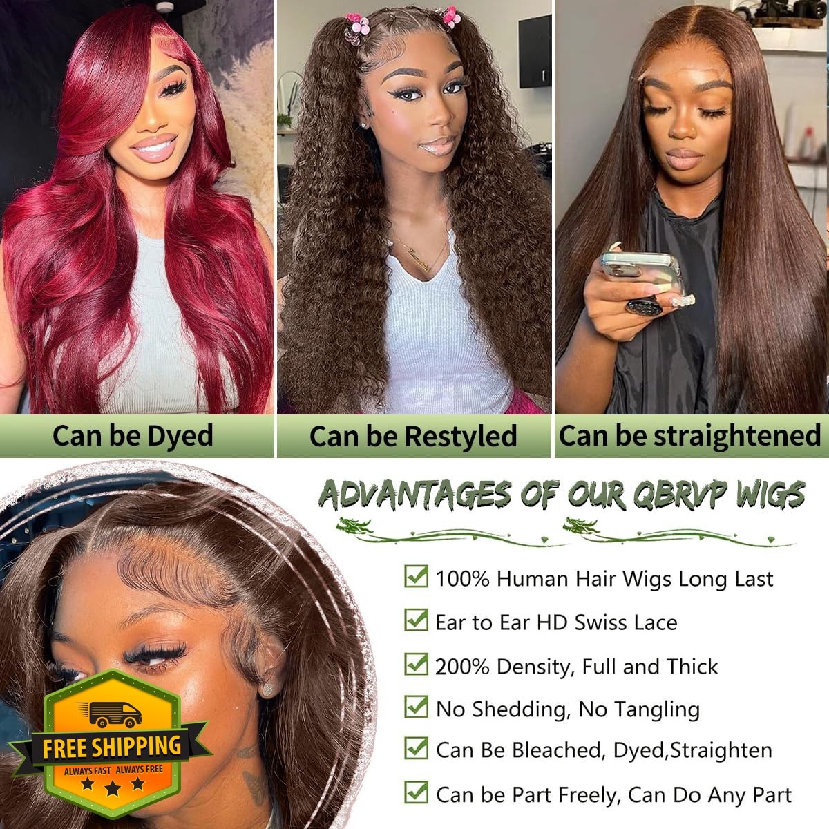 QBRVP 22 Inch Chocolate Brown Lace Front Wig