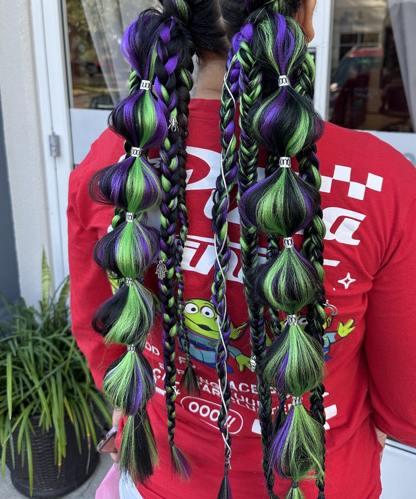 Black Purple And Green Festival Braided Ponytails
