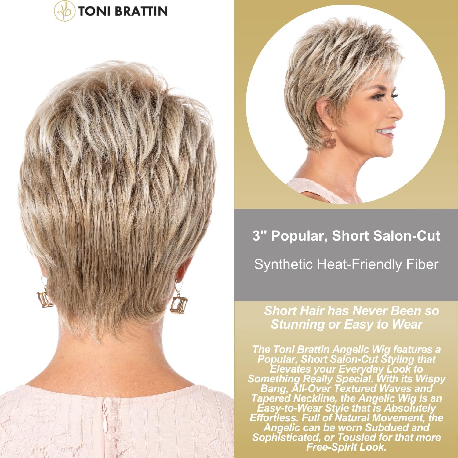 Toni Brattin Angelic Wig – Medium Blonde Short Textured Waves Regular Size