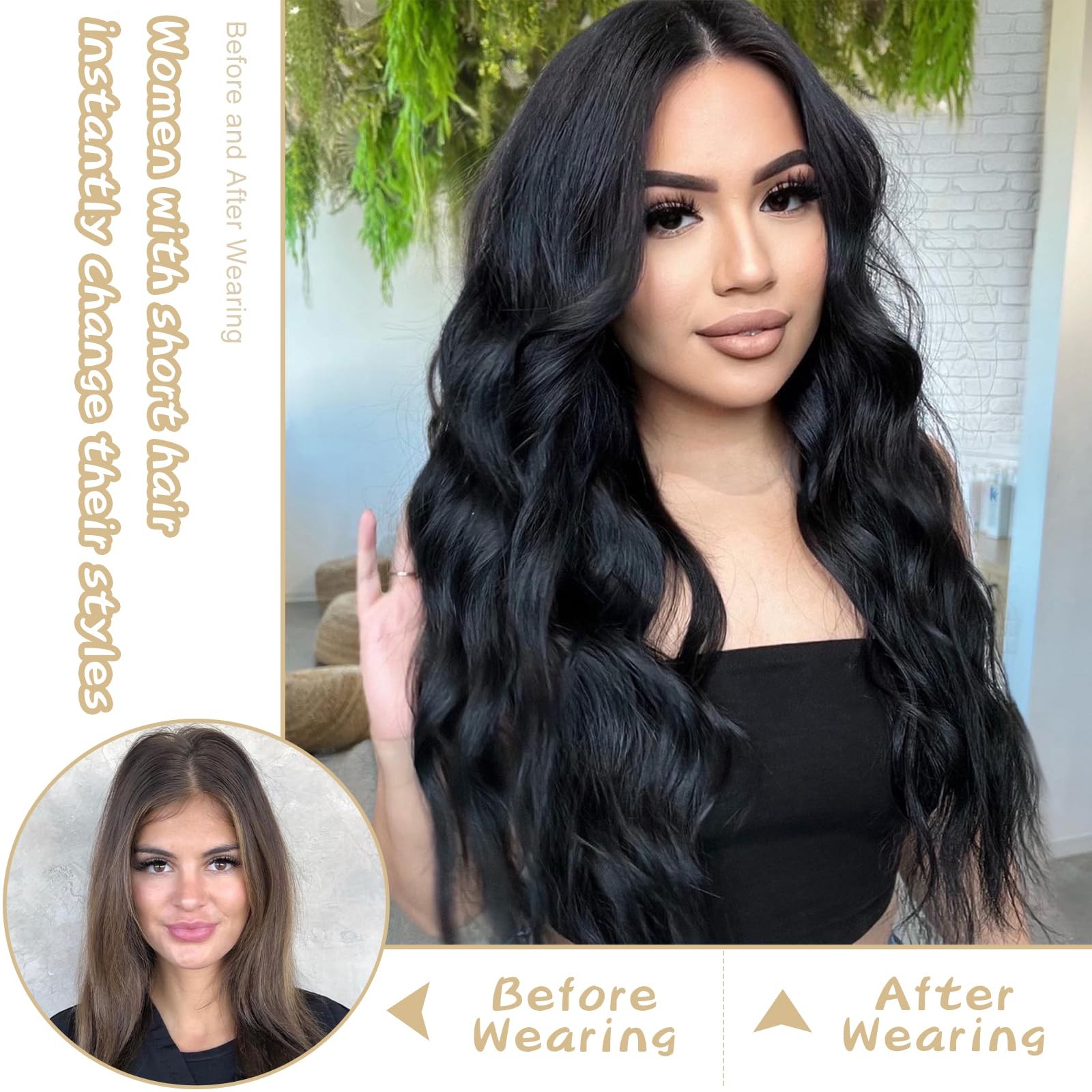 AISI QUEENS Long Black Wigs for Women Middle Part Curly Wavy Black Wig Natura…