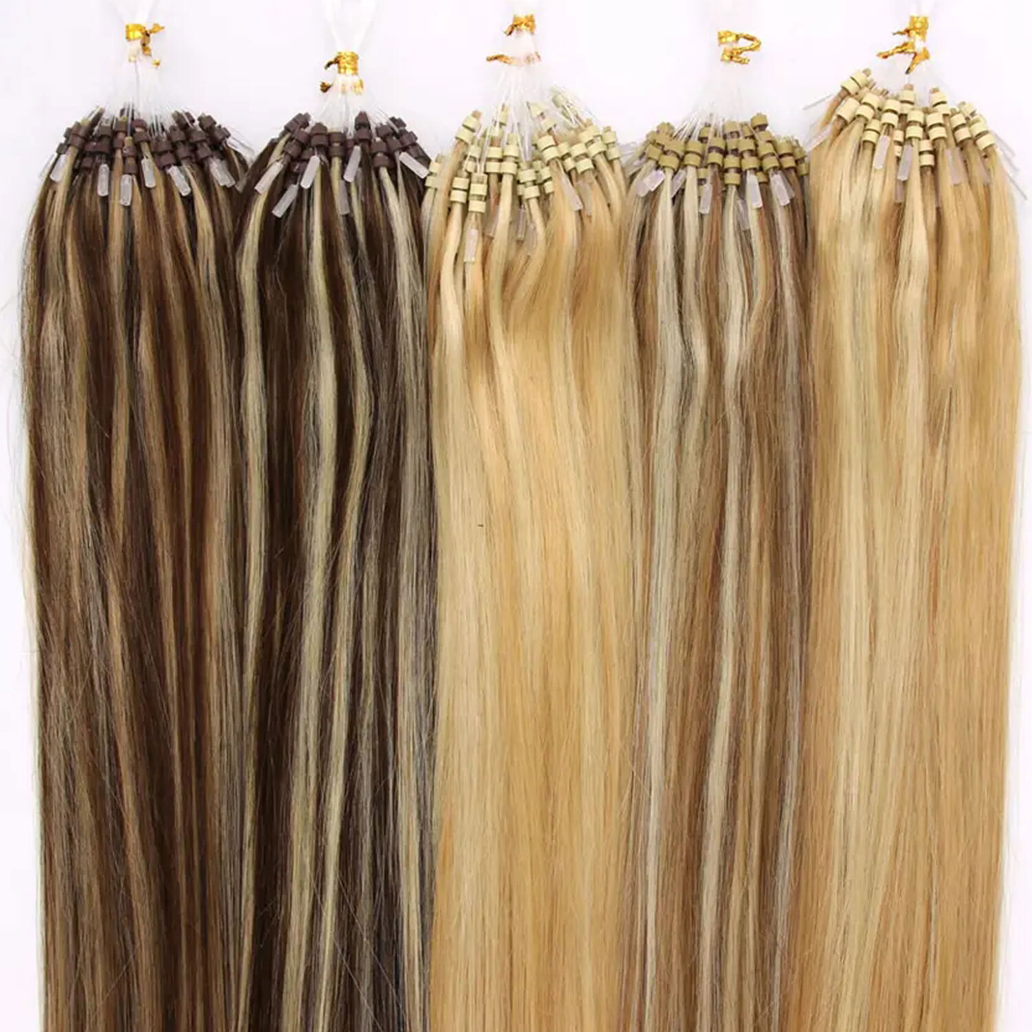 Micro Ring Loop Beads Tip Remy Human Hair Extensions Thick Full Head Black Brown