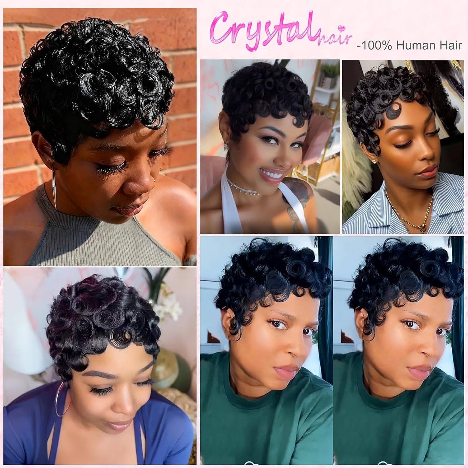 Black Women Short Curly Pixie Wigs Human Hair Stylish and Easy to Wear