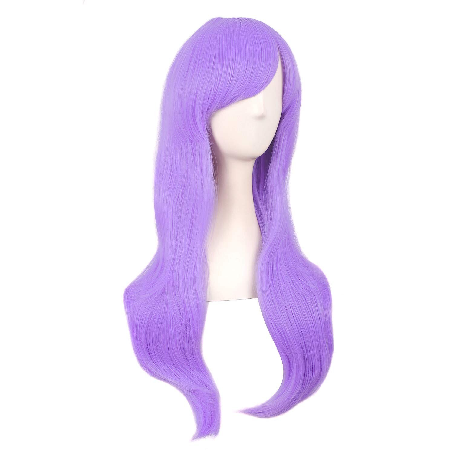Light Purple 28″ 70cm Wig Side Bangs Long Curly Heat Resistant For Daily Party