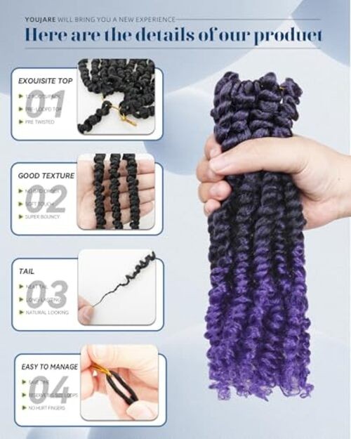Pre-looped Passion Twist Crochet Hair 14 Inch 8 14 Inch (Pack of 8) TPurple