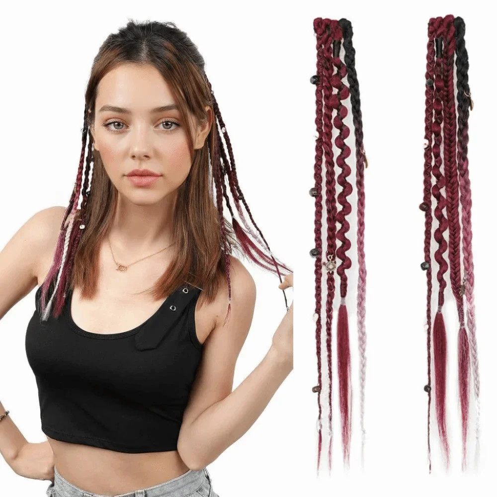 Handmade Bohemia Clip in Synthetic Hair Extensions Long Braid Weaving Clip on