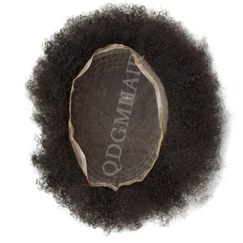 Afro Curl Mens Toupee Full Lace Kinky Curly Black Human Hair System Replacements