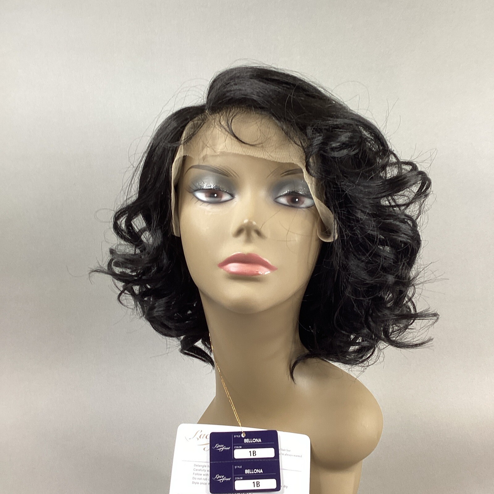 Bellona 12” #1B Off Black Wavy Synthetic Lace Front Wig by Outre Side Part