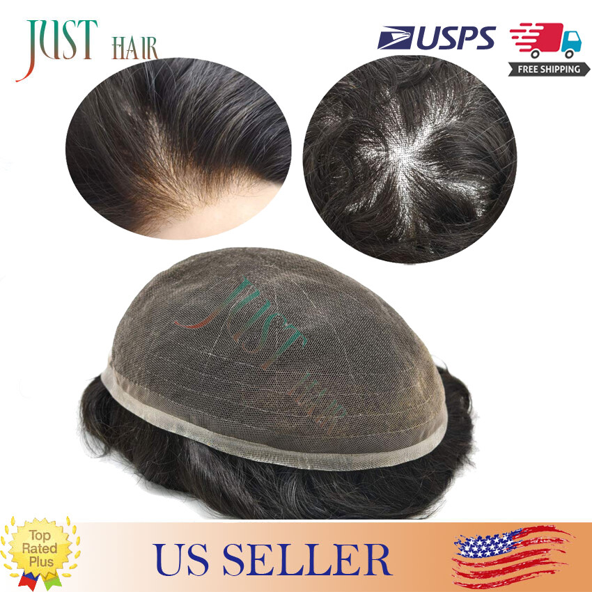 Full Swiss Lace Mens Toupee HairPiece Gray Hair System Replacement for Men US