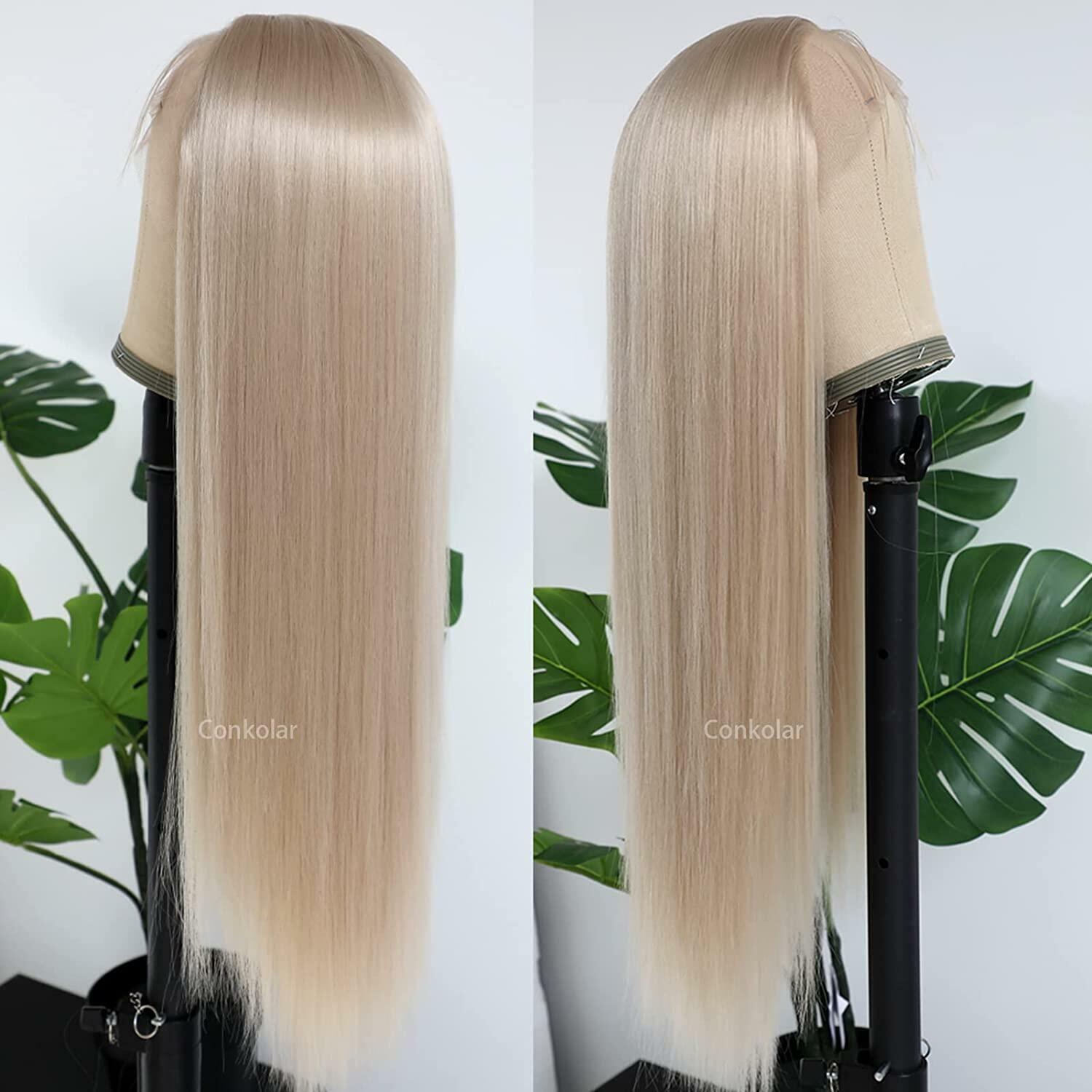 Heat Resistant Synthetic Lace Front Wigs Ash Blonde Long Straight Hair Wig Women