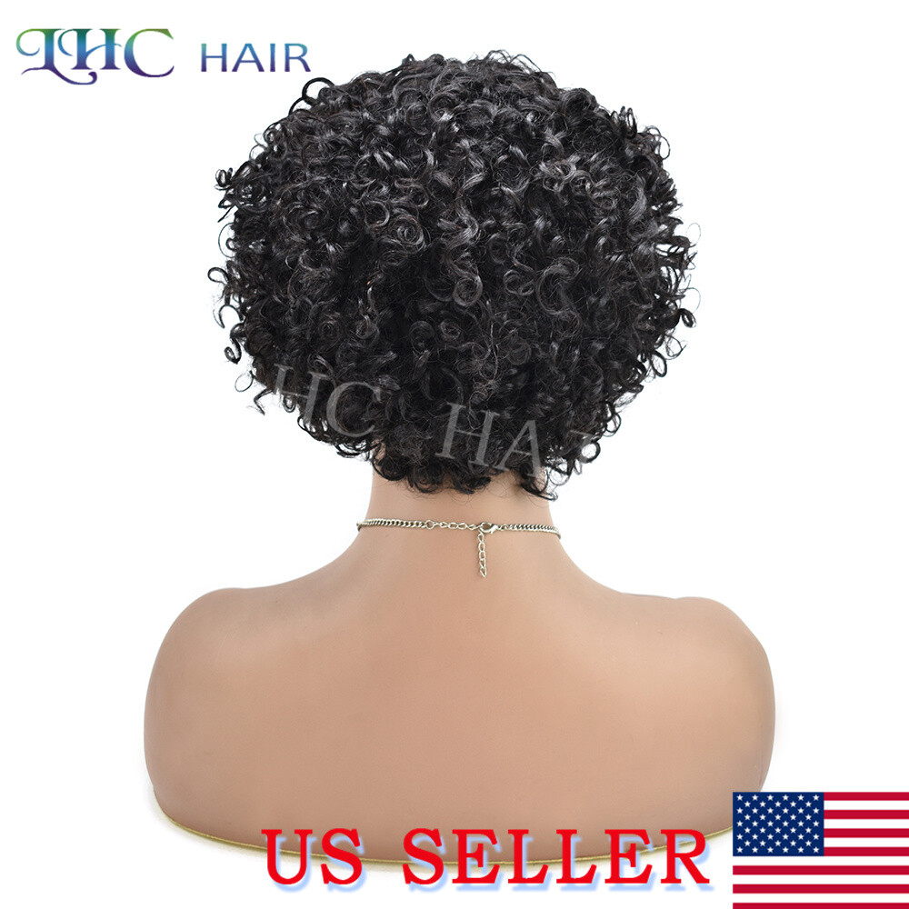 Afro Kinky Curly Black Women Wig None lace Front Elastic Strap African HumanHair