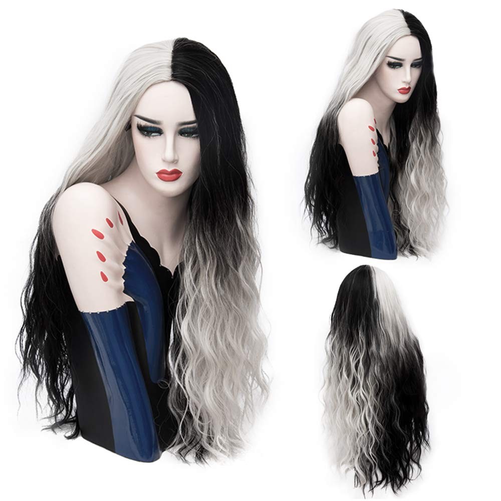 Long Wigs for Women 26” Black White Wig Cute Colorful Silver Hair Perfect fo…