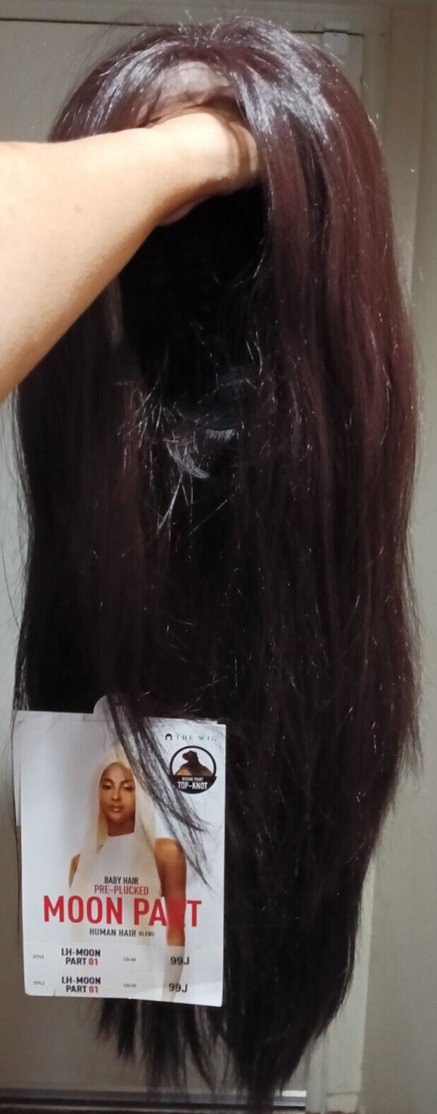 LONG LH-MOON PART 01 NATURAL HUMAN HAIR BLEND LACE FRONT WIG BUN REMOVED 99J