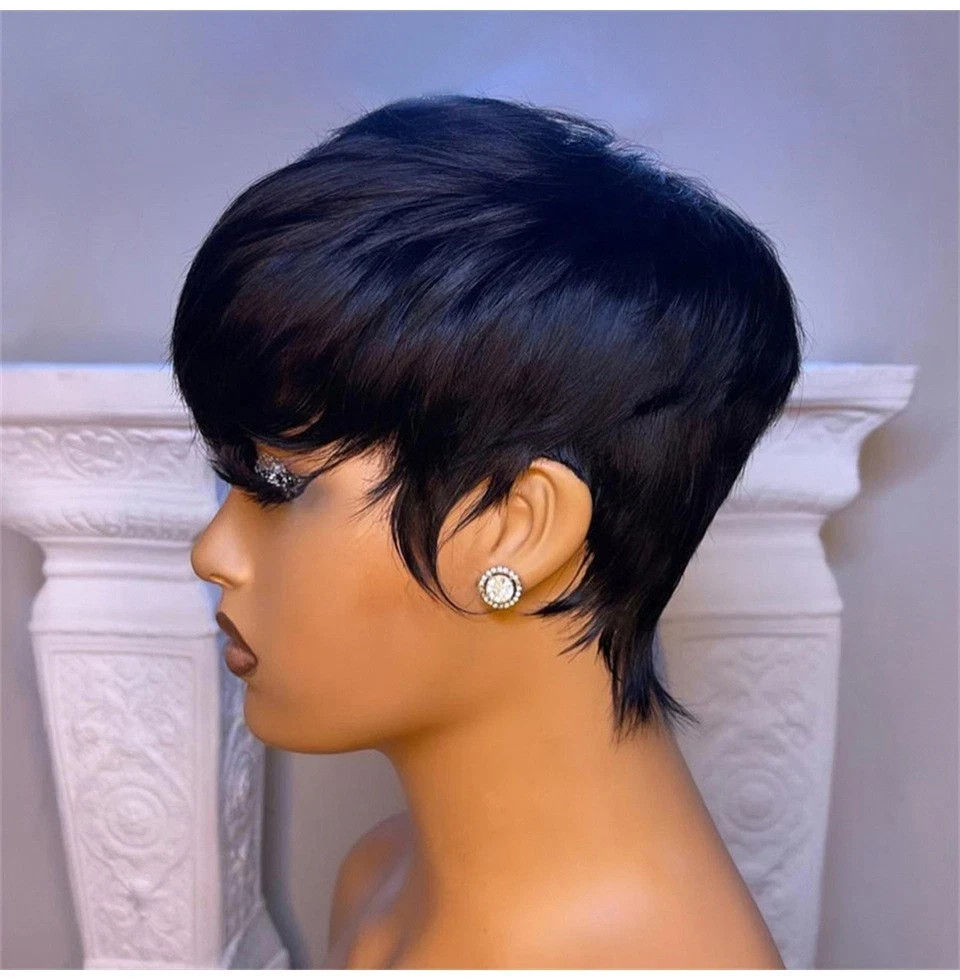 Short 6″ Straight Human Hair Wig for Women Pixe Cutting Wig Natural Soft Wig