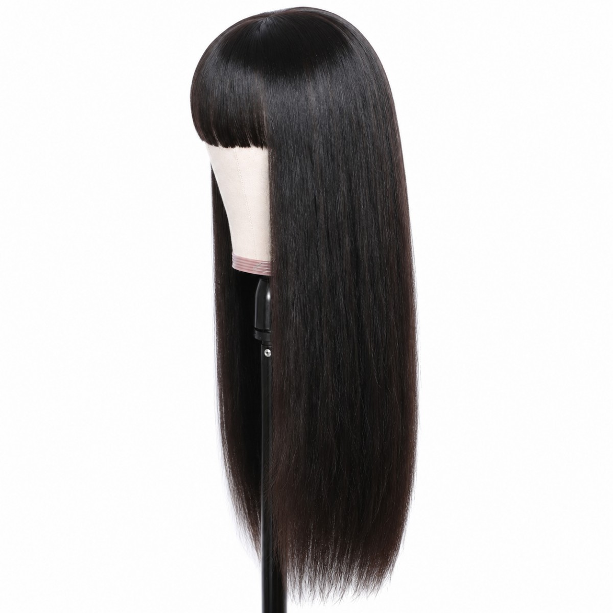 Black Long Straight Cosplay Party Wig With Fringe Synthetic Hair Soft