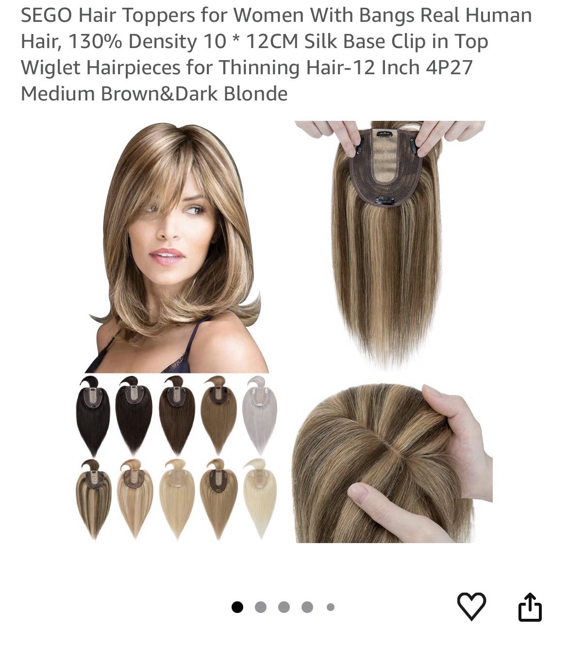 SEGO Human Hair Topper Clip-In Silk Base 12in 4P27 Brown/Dark Blonde