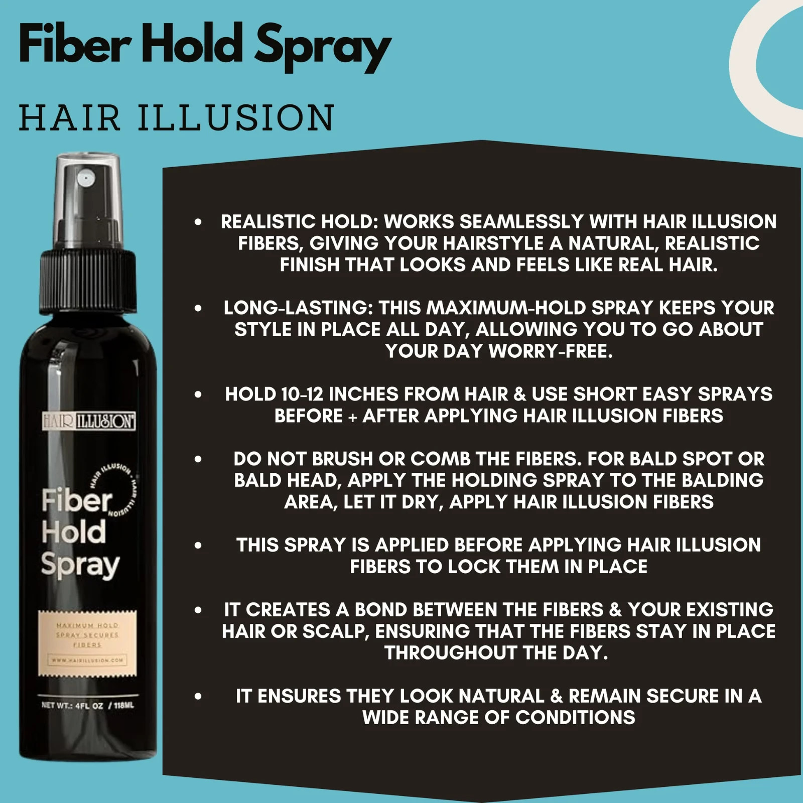 Hair Illusion 38g Brown Real Hair Fiber + Hold Spray + Applicator Kit Authentic