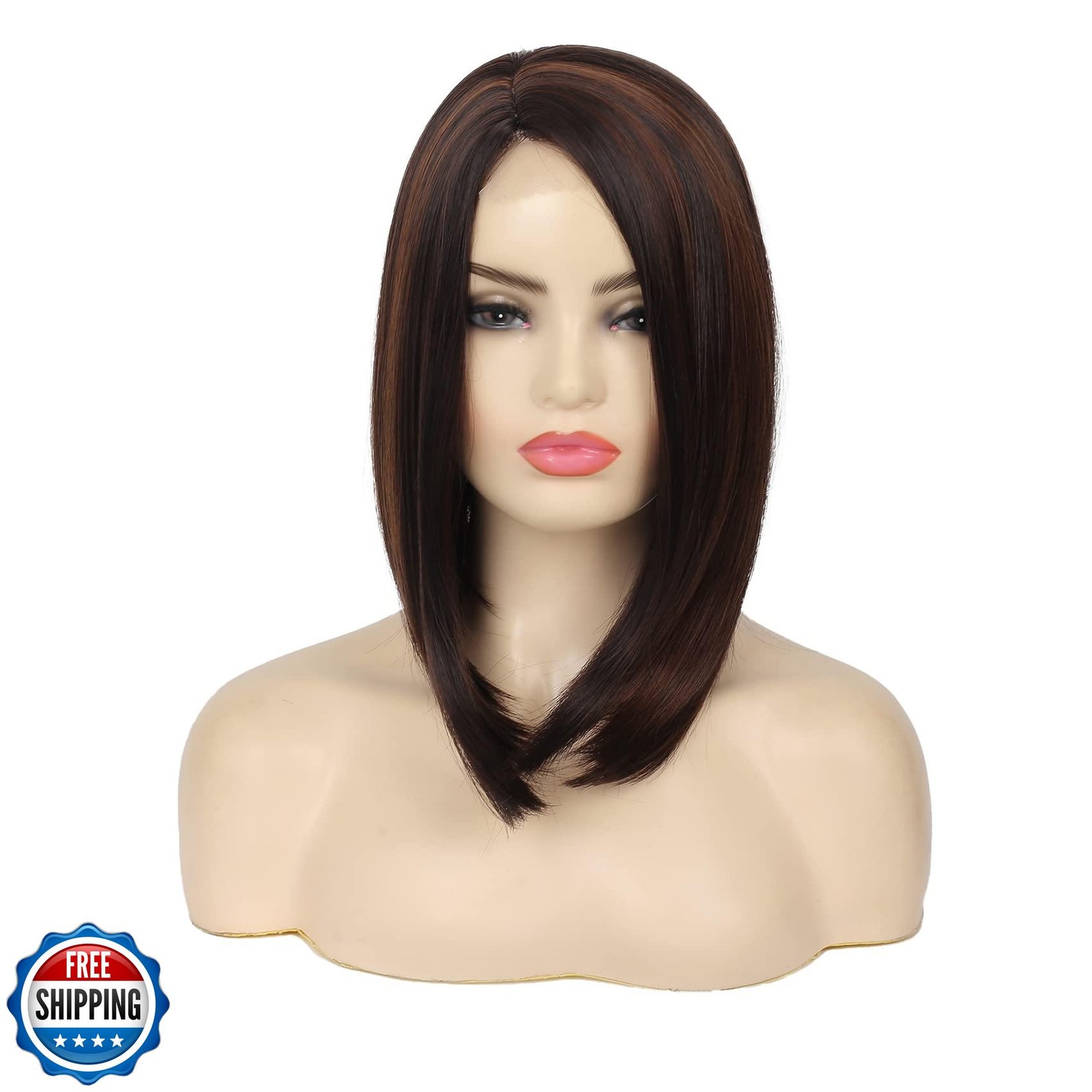 Short Brown Wig for Women Side Part Straight Small Lace Synthetic Hair Brown