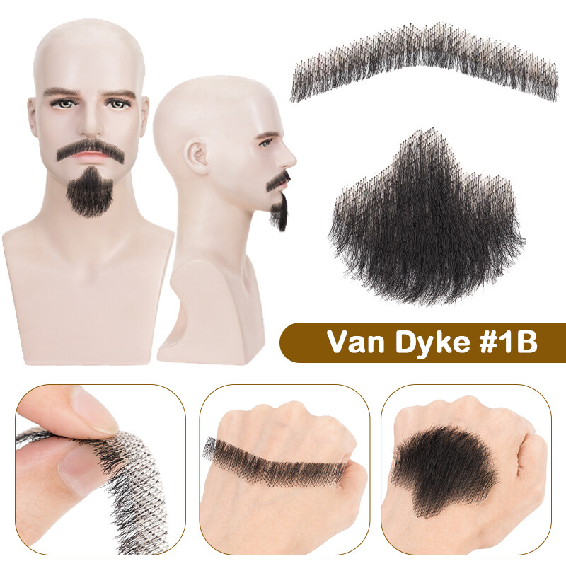 Invisible Human Hair Fake Mustache Beard Realistic Full Lace Goatee False Beards