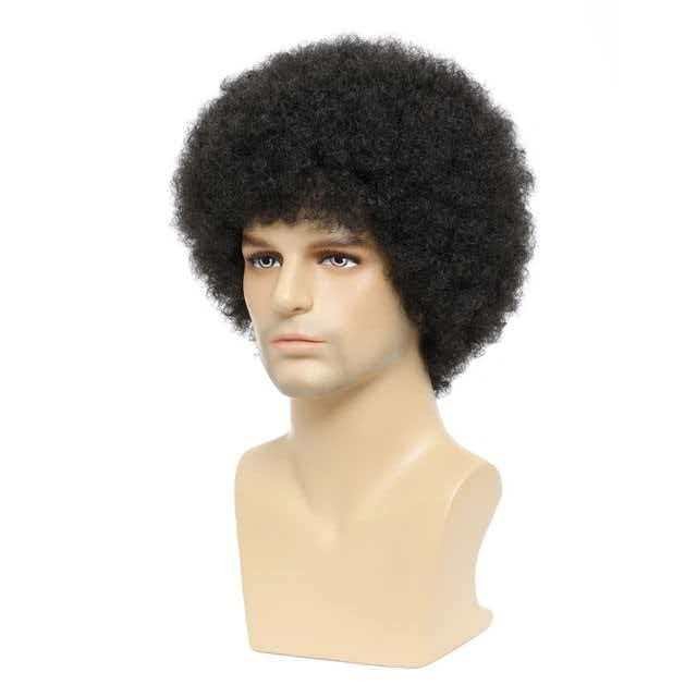 Men’s 10in Kinky Curly Black Wig Full Heat Resistant Synthetic Cosplay Party