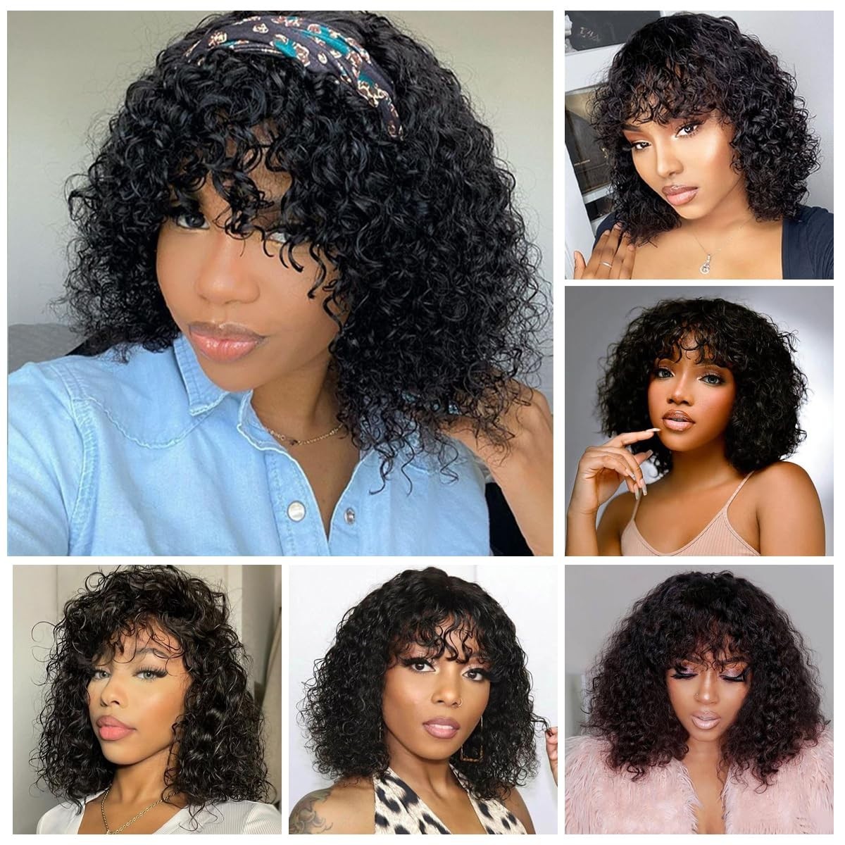 Bob Curly Human Hair Wigs With Bangs 2×1 Lace Wigs Glueless for Women