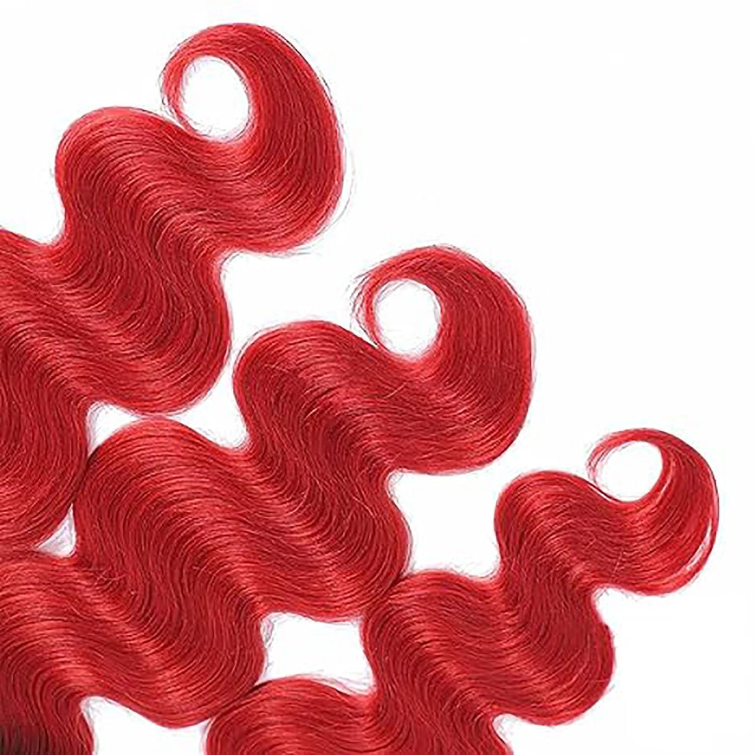 Weeybay Red Bundles Human Hair Burgundy Body Wave Bundles 24 26 28 Inch