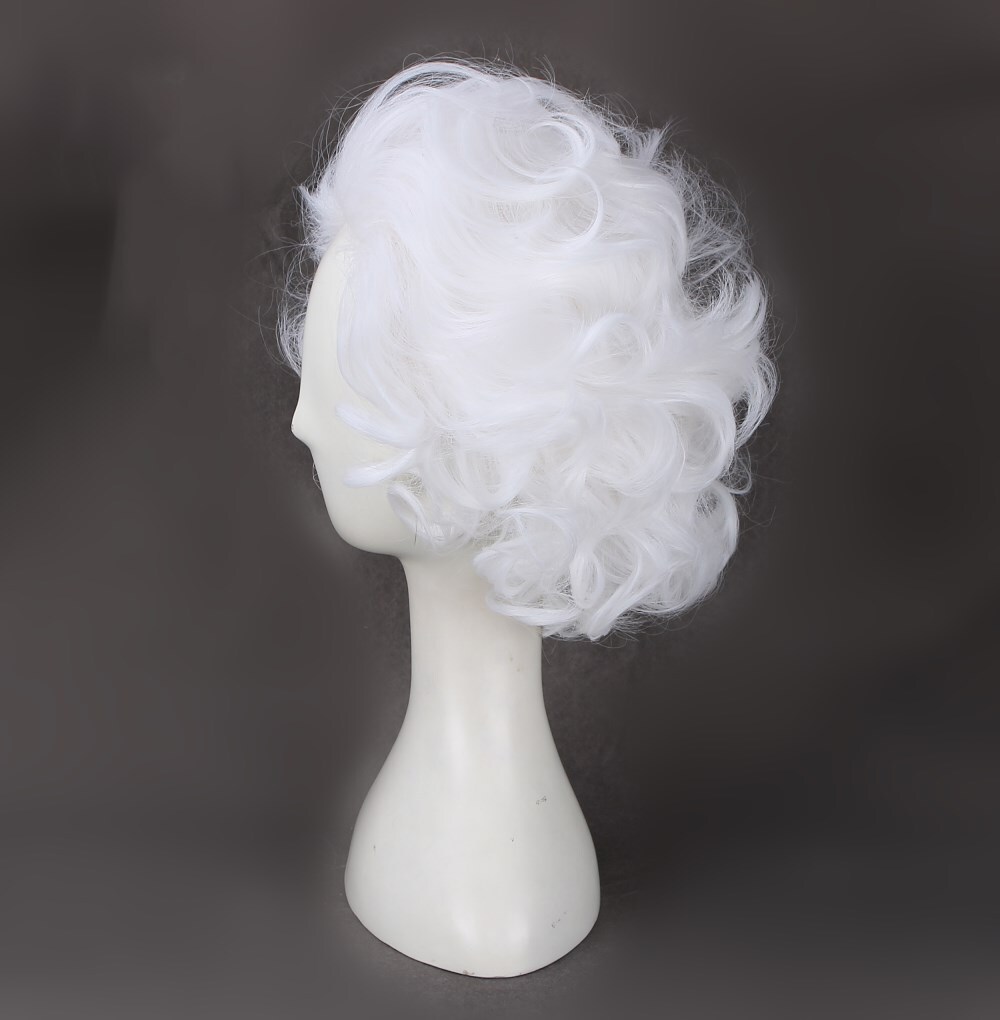 Old Lady Women White Wigs Short Fluffy Curly Cosplay Party Halloween+Wig Cap