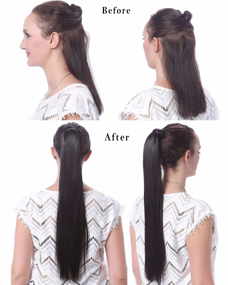 US Thick Clip In Hair Extensions Pony Tail Wrap Around Ponytail as human Curly H