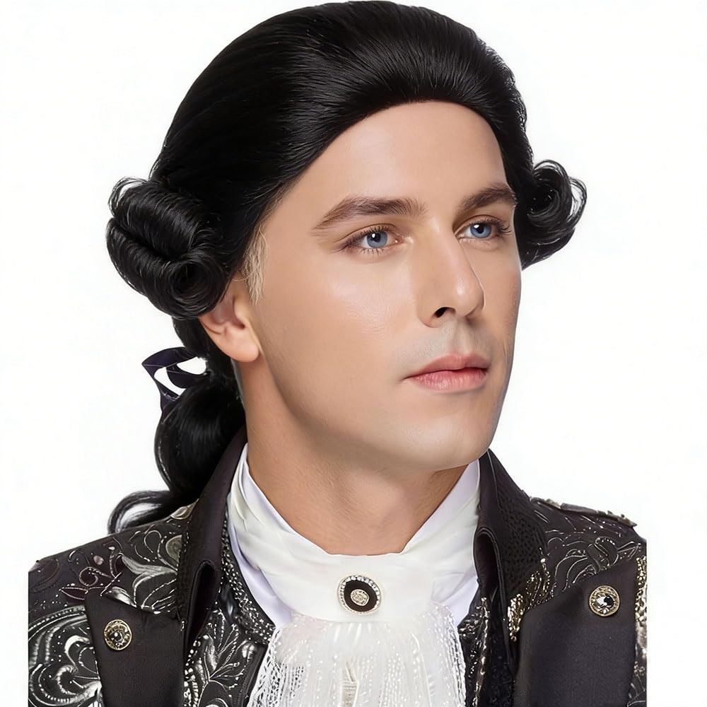Men’s Colonial Wig George Washington Costume Wig Adult 18th Century Gentleman Wi