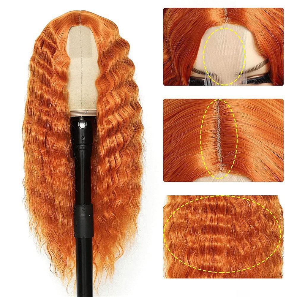 Black Middle Part Deep Wave Small Lace Wig Synthetic Water Wave Wig For Fashion
