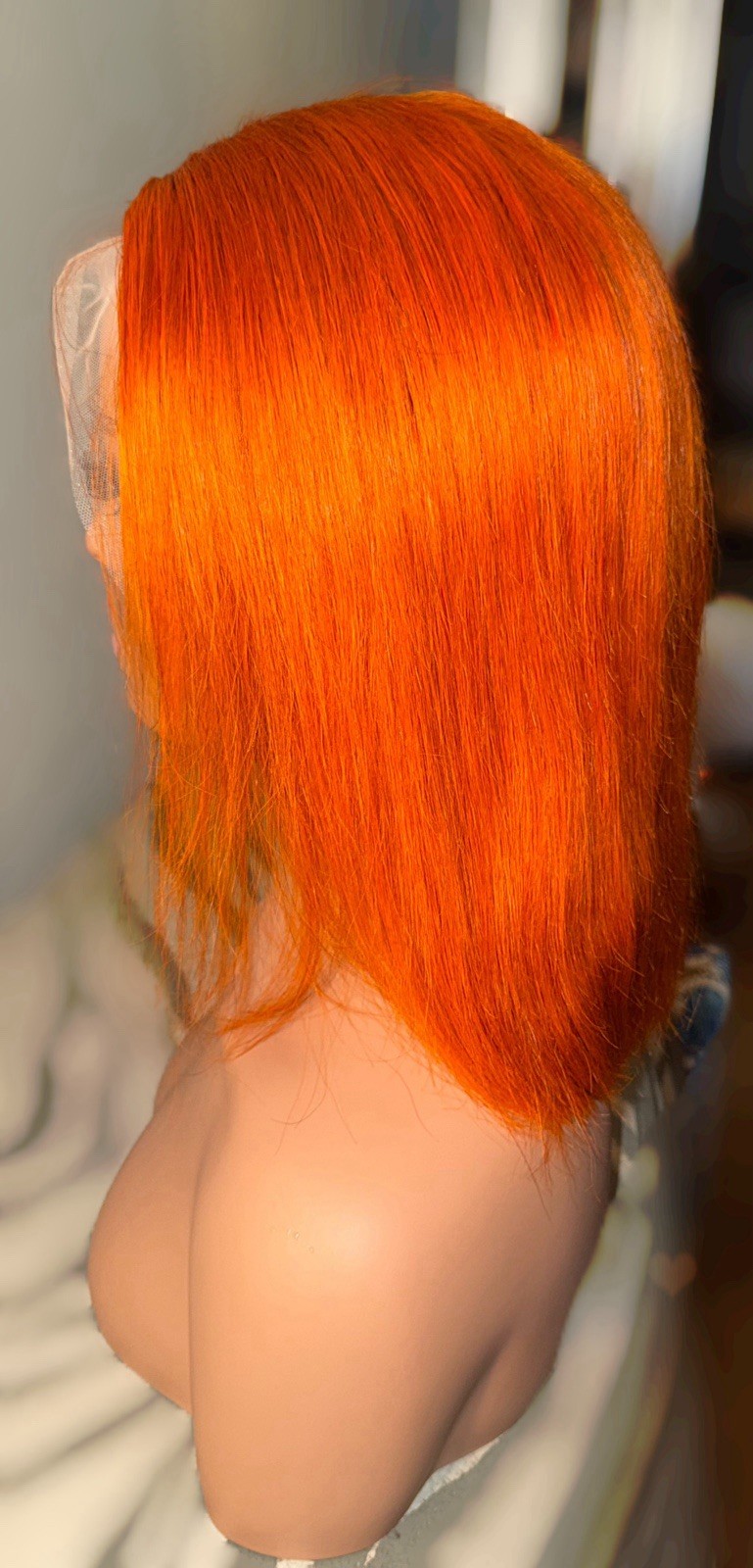 100% Human Hair,Bright Orange,12Inch Bob,Straight Style,Cosplay Or Just A Change