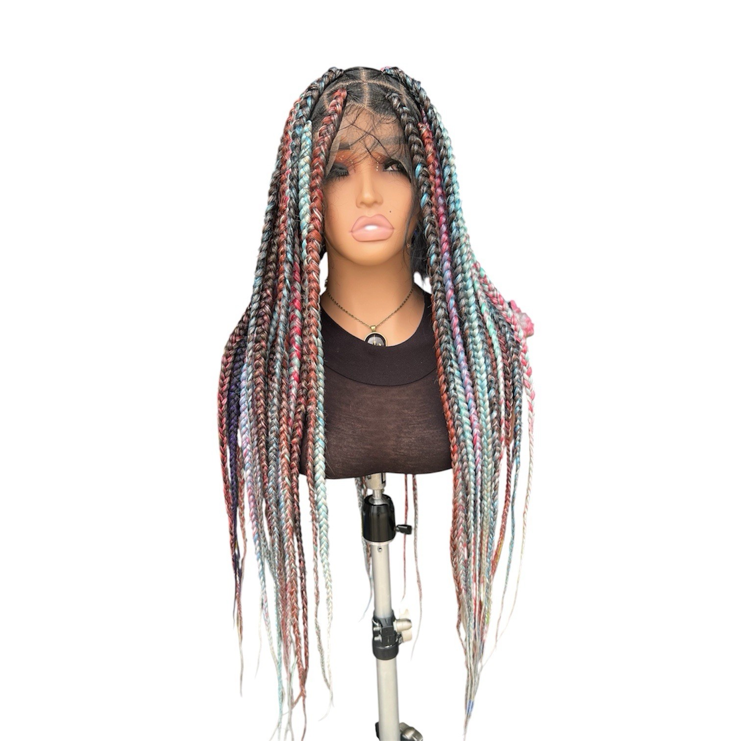 Women’s Synthetic Braided Lace Front Box Braid Wig Black Blue Pink Gray Purple