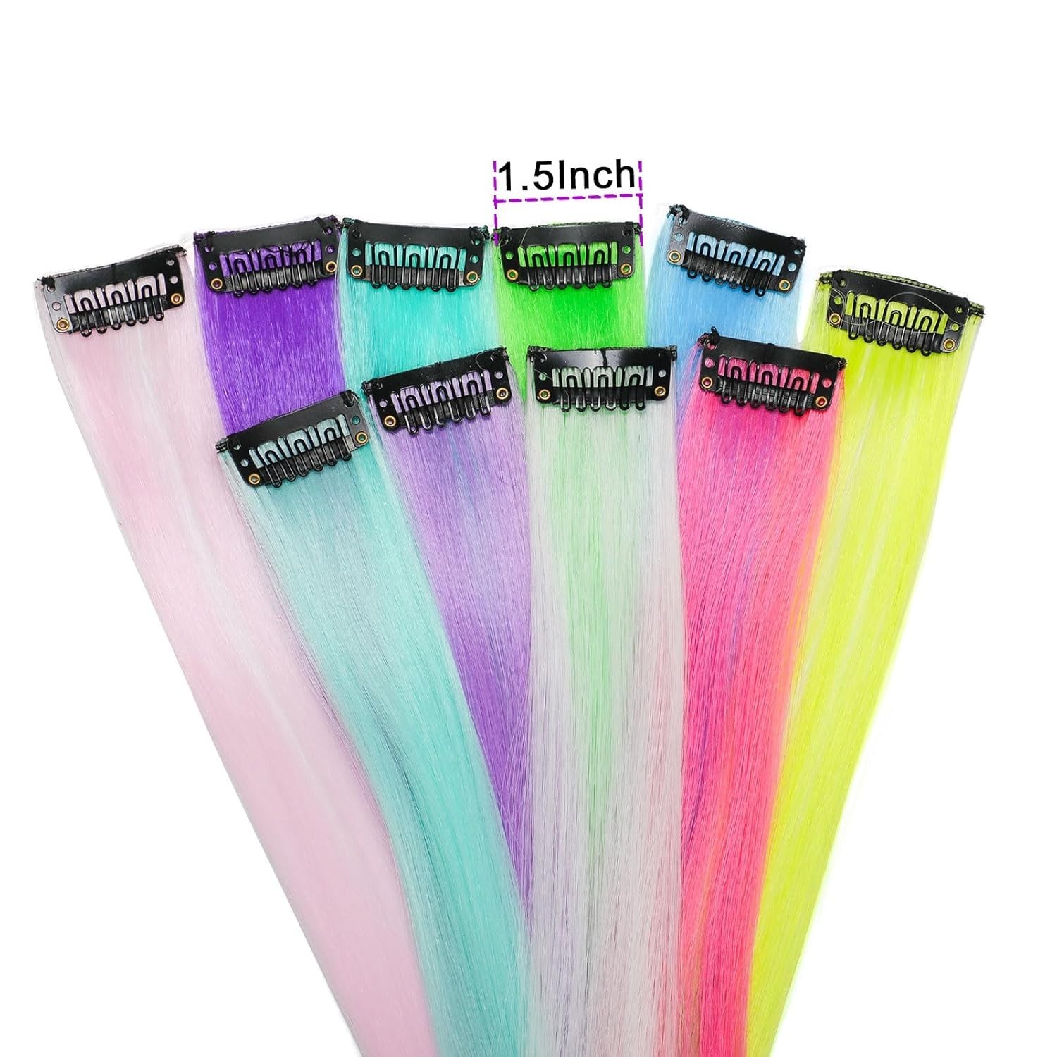 10 Pcs Glow in Dark Clip in Hair Extensions – 22inch Colorful Synthetic Rainb…