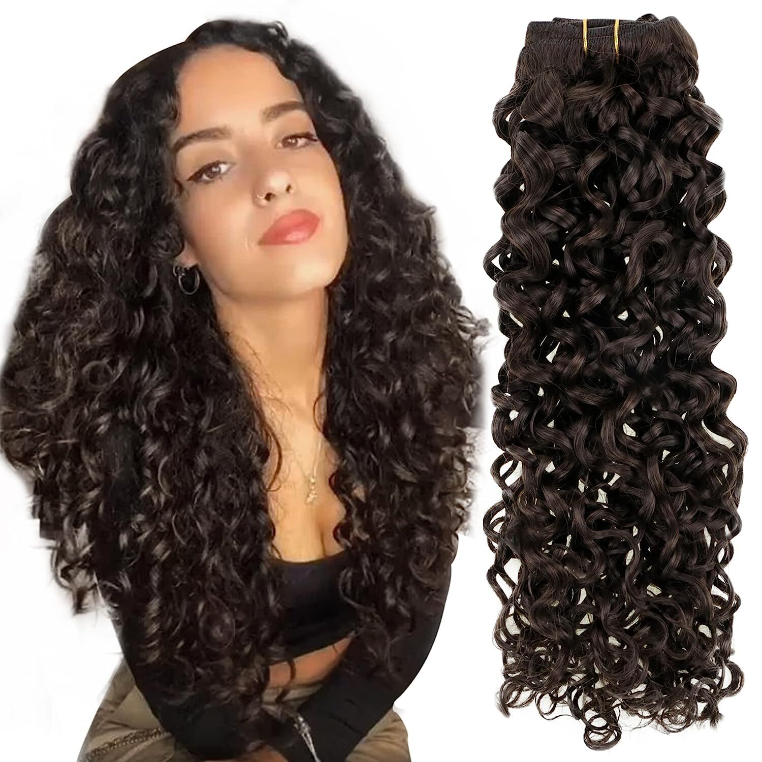 45cm to 70cm Natural Curly Clip In Extensions Human Hair 120g 7pcs Brown Black