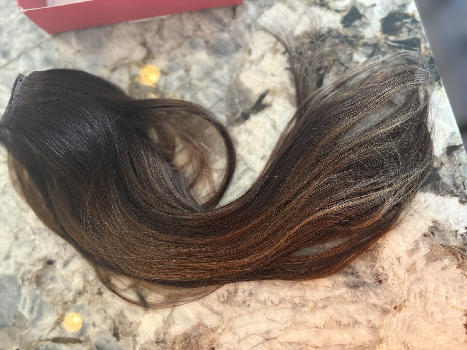Wennalife Human Hair Extensions Fish Line Clip-In Dark Ash Brown 14in Straight